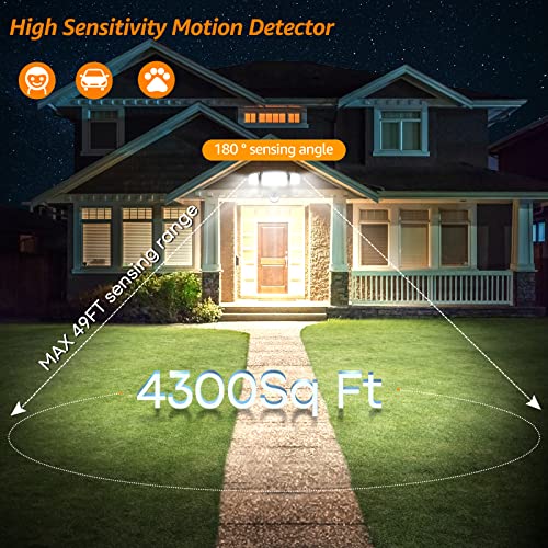 38W 4200LM 6000K IP65 Waterproof 3 Head LED Motion Sensor Flood Lights Black J9896