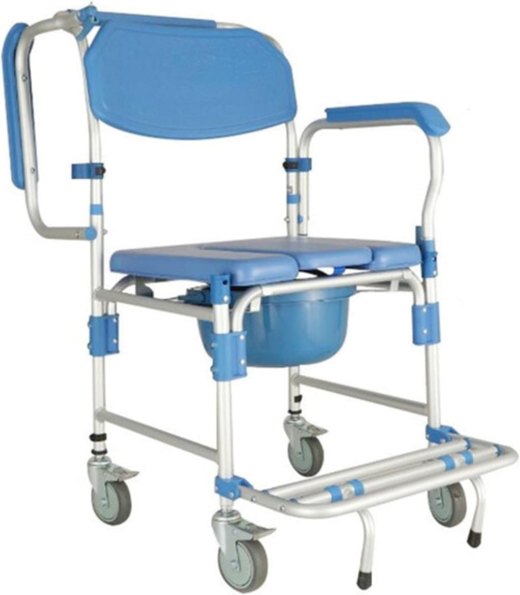 Portable Toilet Chair with Wheels Padded Seat Movable Armrest Folding Pedal Y30371