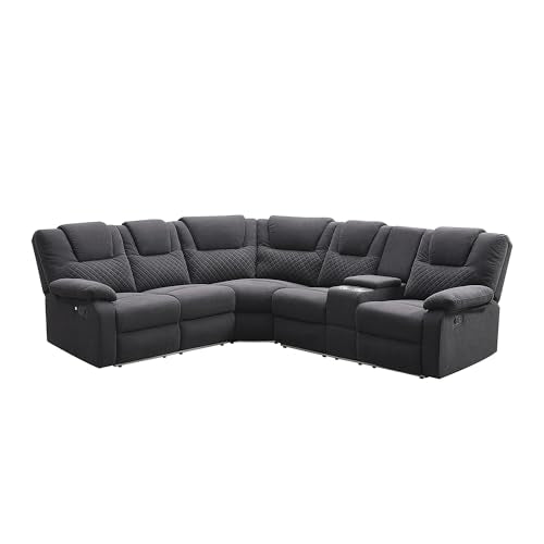 94'' L-Shaped Velvet Reclining Sectional Couch with LED Light and Storage Box L1106