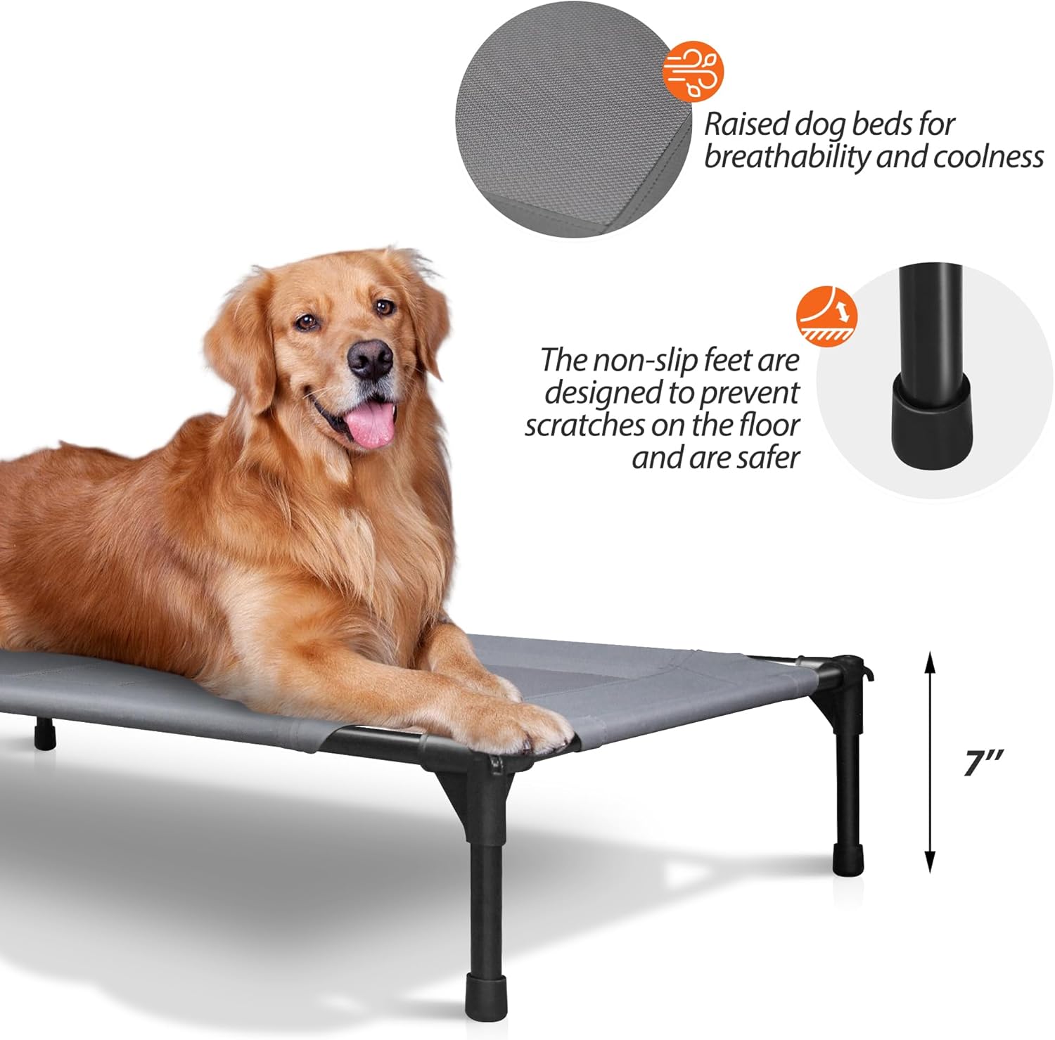 Grey 42 Inch Elevated Dog Bed with Mesh N918