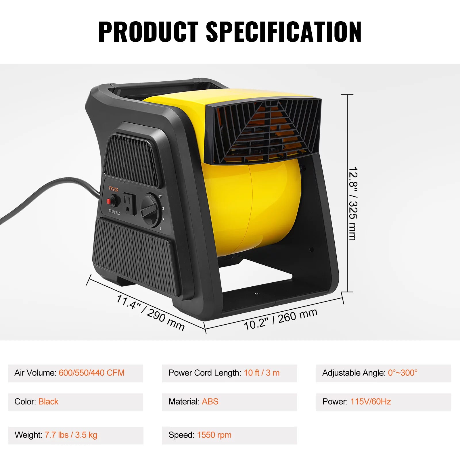 600 CFM 3-Speed Portable Floor Blower Fan F924868