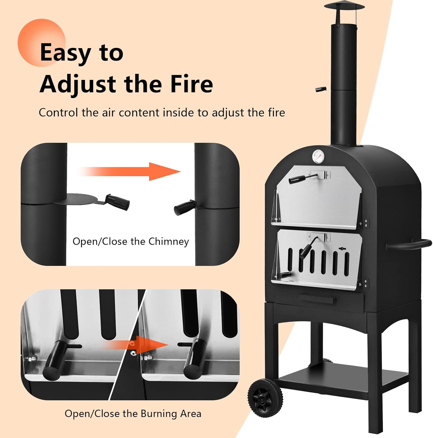 Outdoor Pizza Oven with 12" Pizza Stone, Pizza Peel, Waterproof Cover R95567