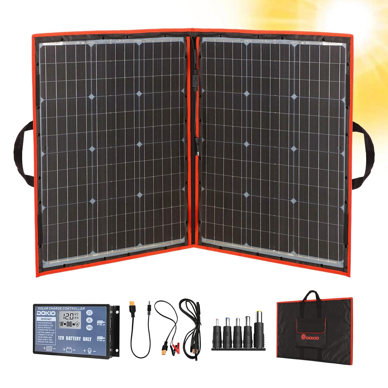 110w 18v Portable Foldable Solar Panel Kit with Controller 2 Usb Output T186