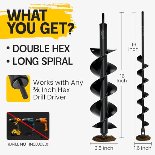 2 Pack 1.6x16 & 3.5x16 Inch Garden Auger Drill Bit F80592