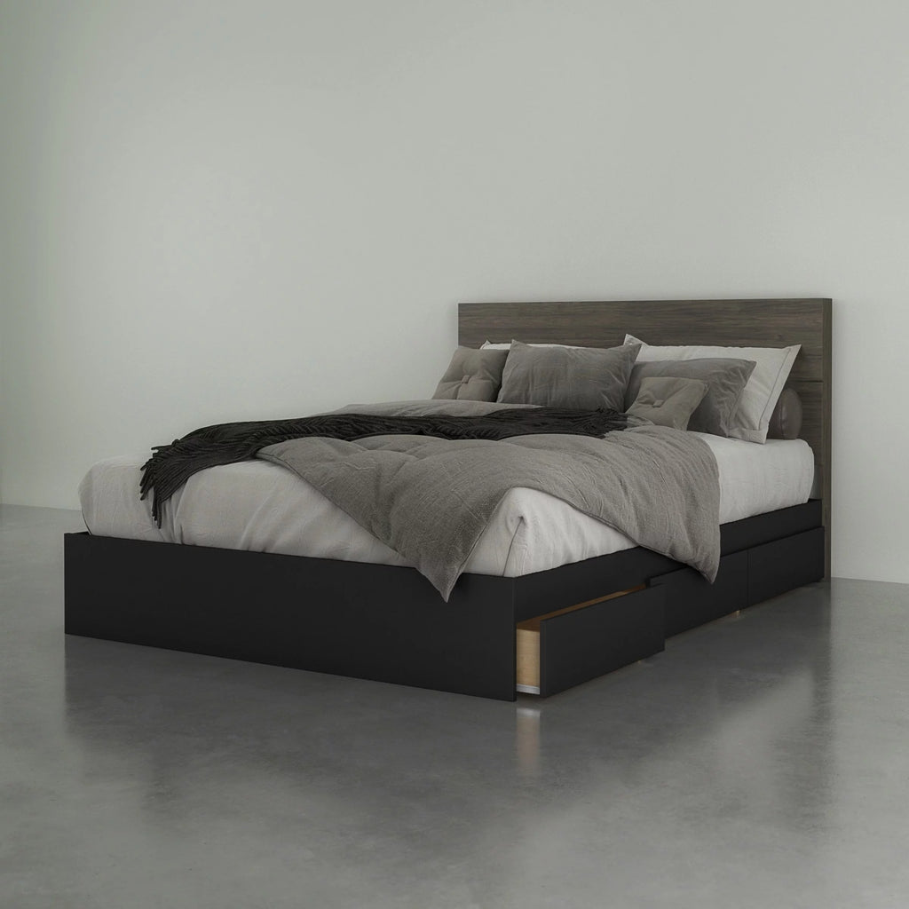 2 Piece Queen Size Bedroom Set, Bark Grey and Black U42631