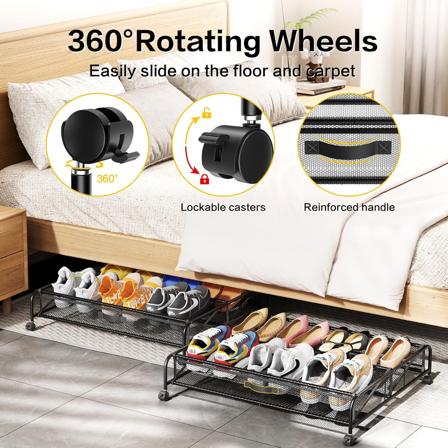2 Pack Under Bed Shoe Storage Organizer with Wheels S108862