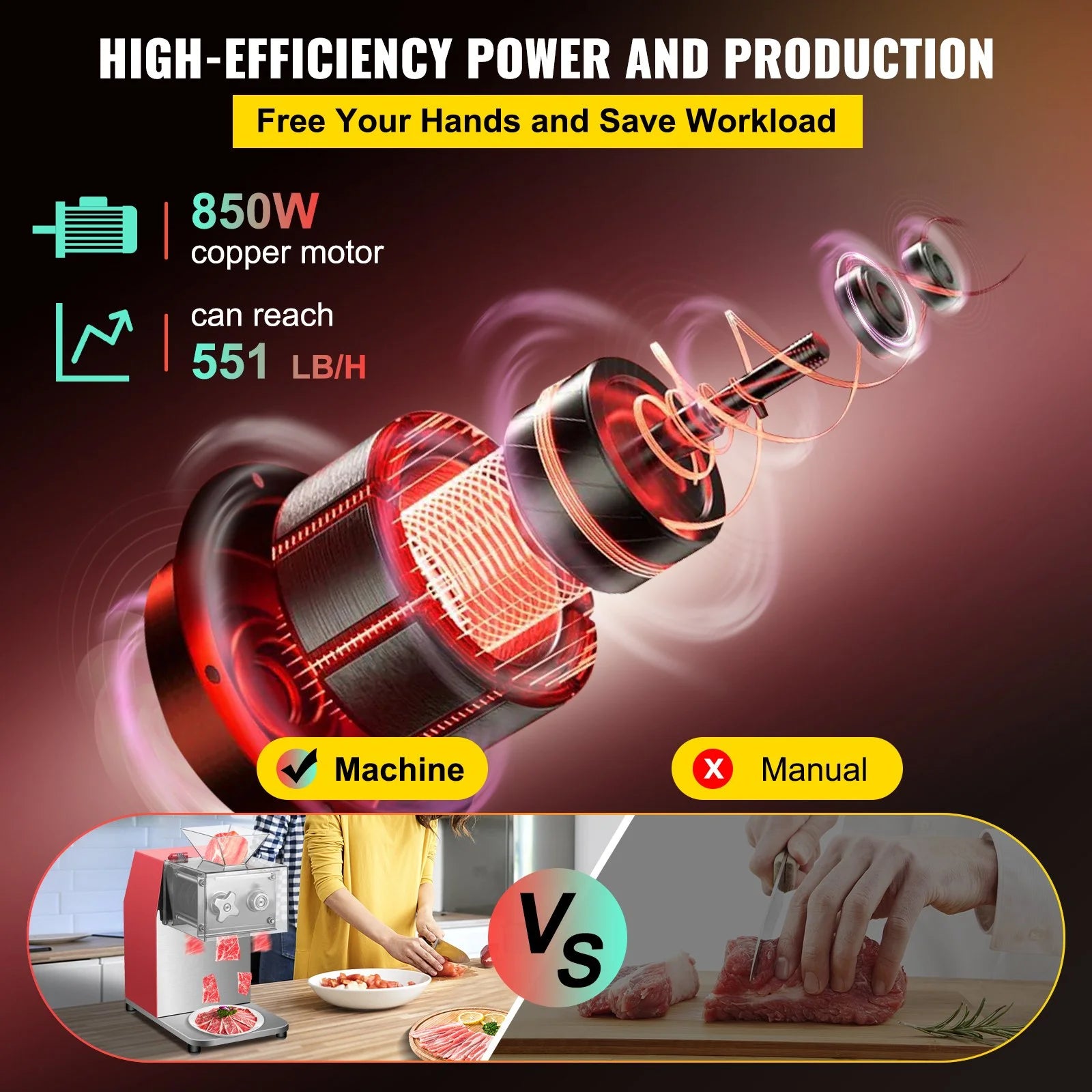 Red Electric Stainless Steel Meat Cutter with 3.5mm Blade Y109217