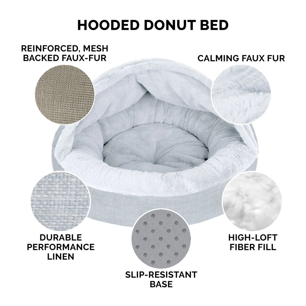 Mist Gray Small Plush Hooded Donut Pet Bed U46967