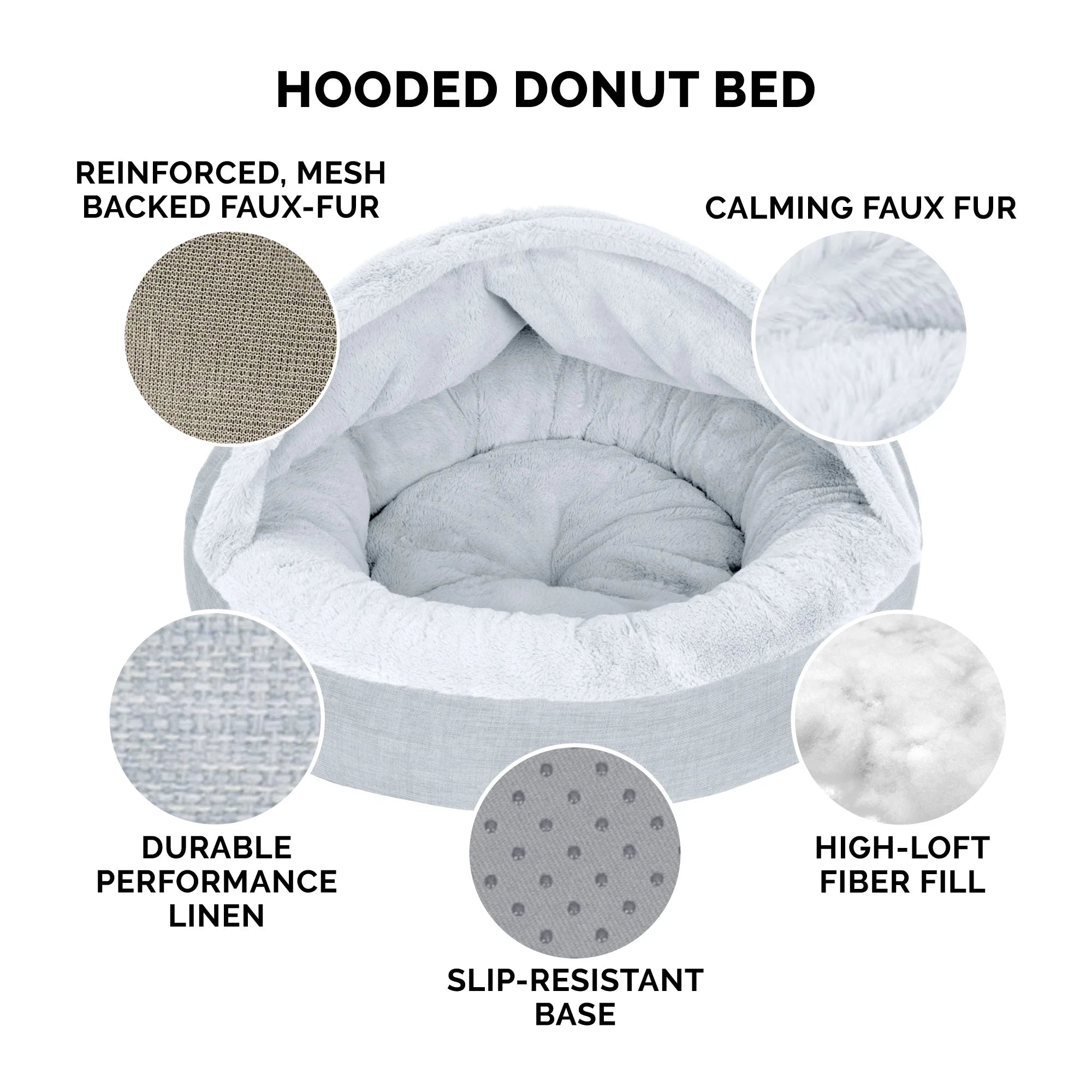 Mist Gray Small Plush Hooded Donut Pet Bed U46967