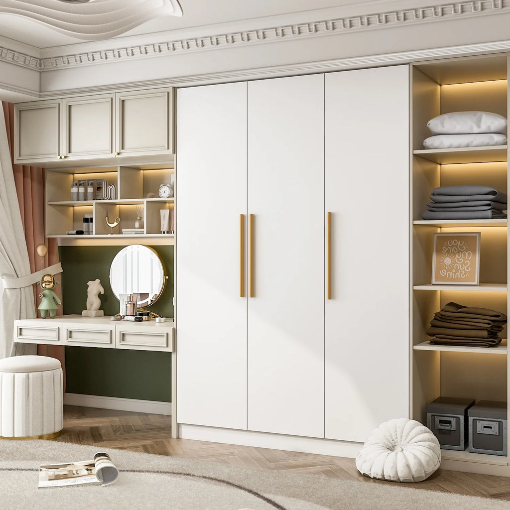 White 6 Storage Cube Wooden Wardrobe Armoire with Hanging Rod T455