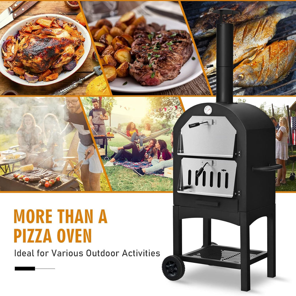 Outdoor Pizza Oven with 12" Pizza Stone, Pizza Peel, Waterproof Cover R95567