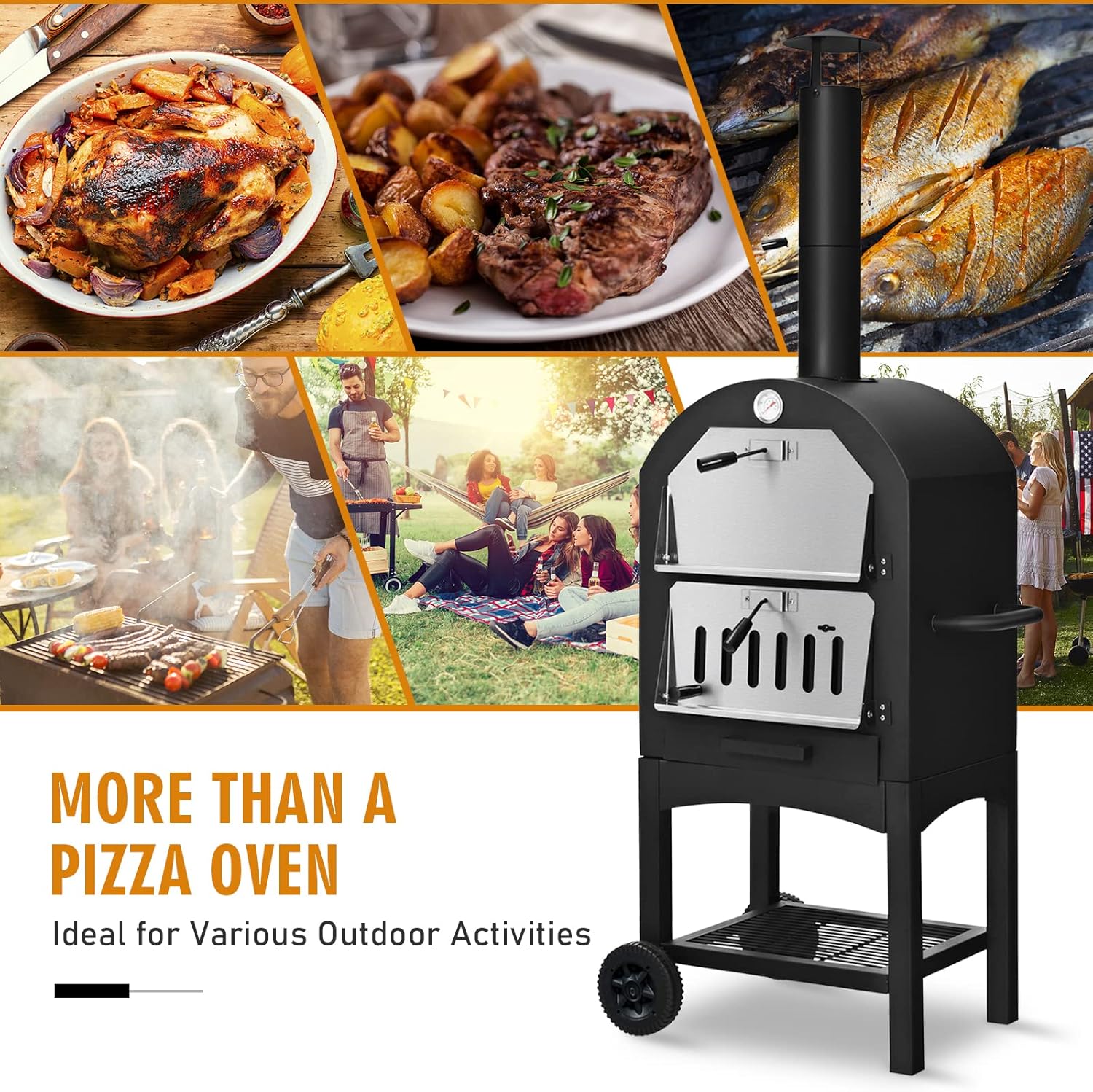 Outdoor Pizza Oven with 12" Pizza Stone, Pizza Peel, Waterproof Cover R95567