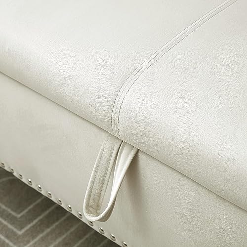 Grey Button Tufted Velvet Upholstered Storage Bench Ottoman with Pillow R441408
