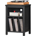 Rustic Brown Wood Record Player Stand with Vinyl Record Storage W79910