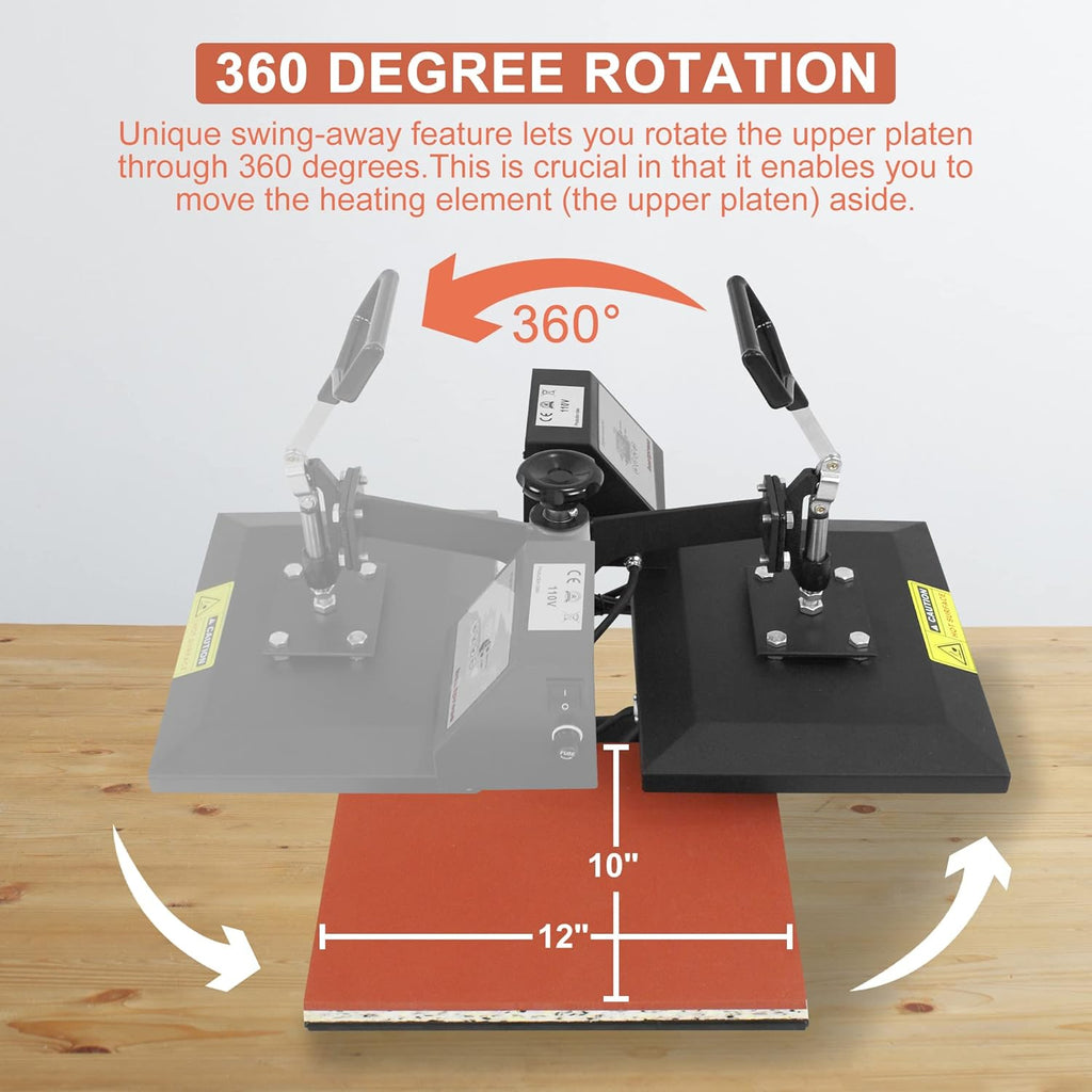 12" X 10" Black Heat Press Machine with 2 Teflon Sheet W759376