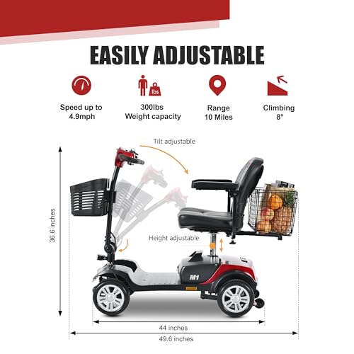 Folding 4-Wheel Electric Mobility Scooter, 12Ah Battery, 300lbs (Yellow) Y58893
