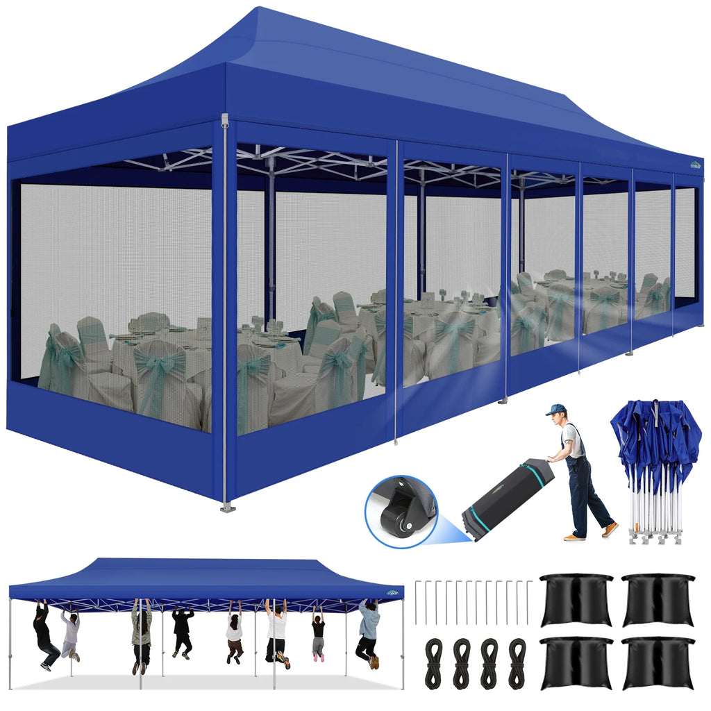 Dark Blue 10x30 Heavy Duty Pop Up Canopy with Netting Screened B704