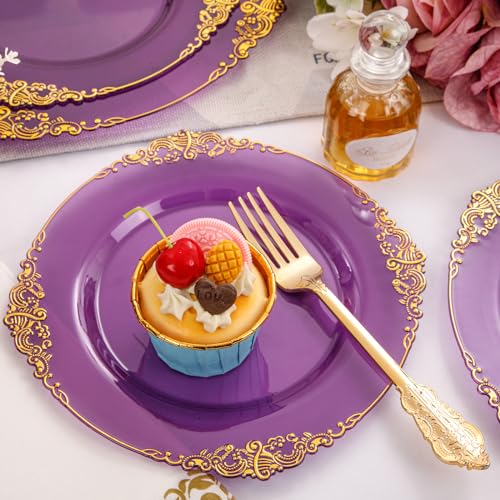 350PCS Clear Gold Plastic Plates Dinnerware Sets O670
