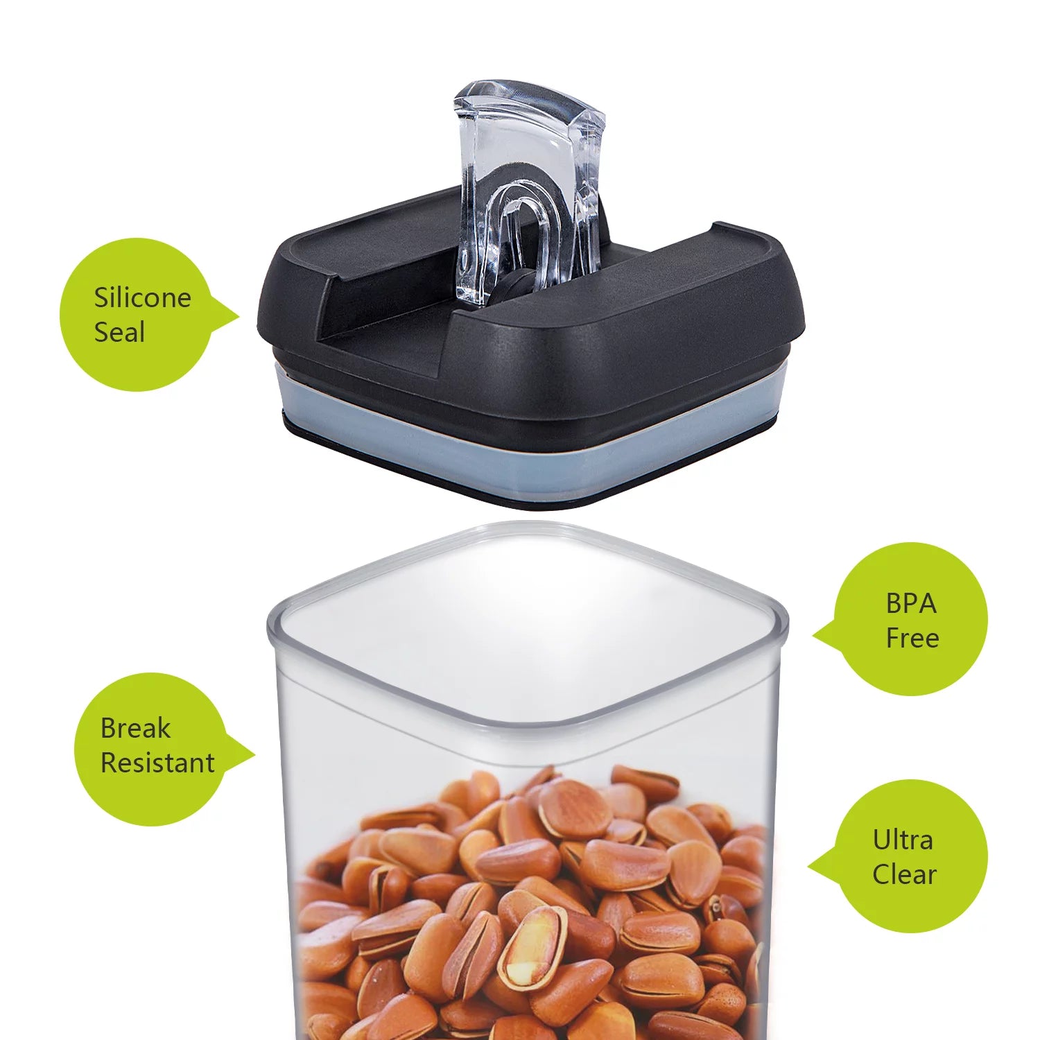 9 PCs Clear Food Storage Containers Set with Black Lid V373