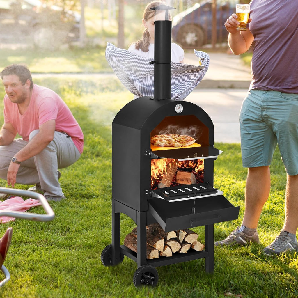 Outdoor Pizza Oven with 12" Pizza Stone, Pizza Peel, Waterproof Cover R95567