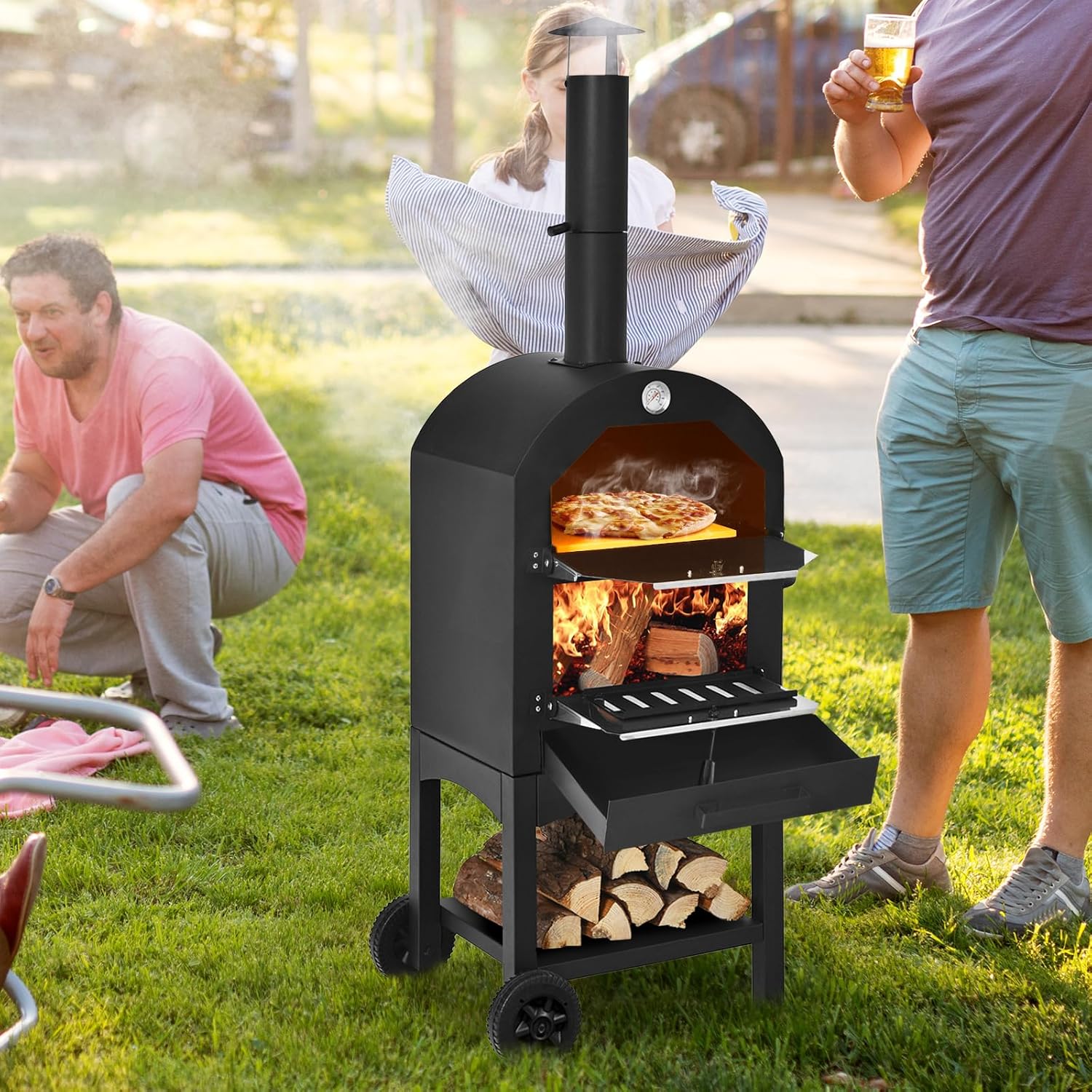 Outdoor Pizza Oven with 12" Pizza Stone, Pizza Peel, Waterproof Cover R95567
