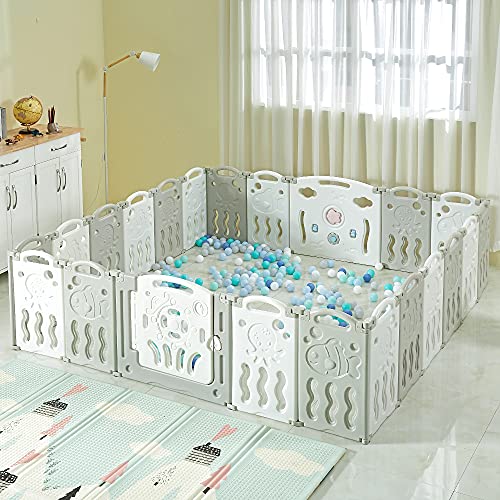18 Panel White Grey Foldable Baby Playpen with Safety Gate G288