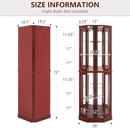 Walnut 6 Tier Corner Curio Cabinet with Mirror S34174