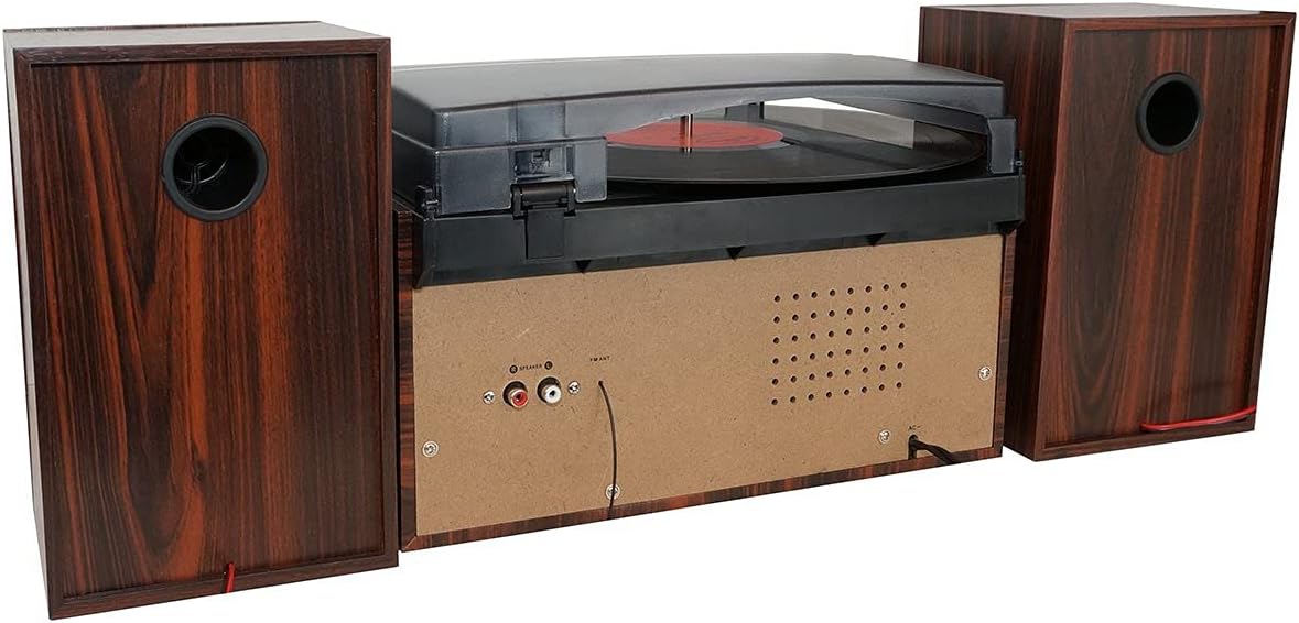 Bluetooth Record Player Turntable with AM/FM Radio, CD / Cassette Player, 2 Separate Stereo Speakers Y65822
