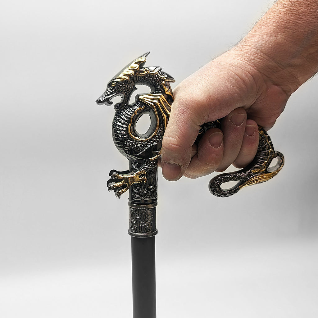Silver Gold Metal Cane 2pc Steel Shaft Walking Stick Q925092