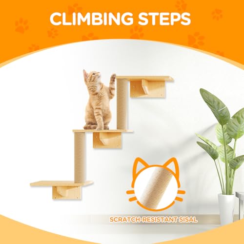 Set of 5 Wooden Cat Wall Shelves with Cat Condo, Scratching Post, Bridge, Hammocks and Scratcher B524536
