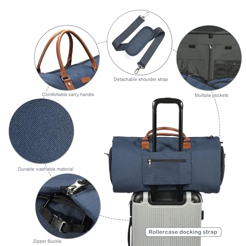 Convertible Garment Bag, Leatheret Carry on Travel Duffel Bag with Shoe Compartment, 2 in 1 Hanging Suit Bag (Brown) A57271