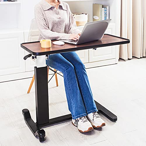 Walnut Adjustable Overbed Bedside Table with Wheels N610