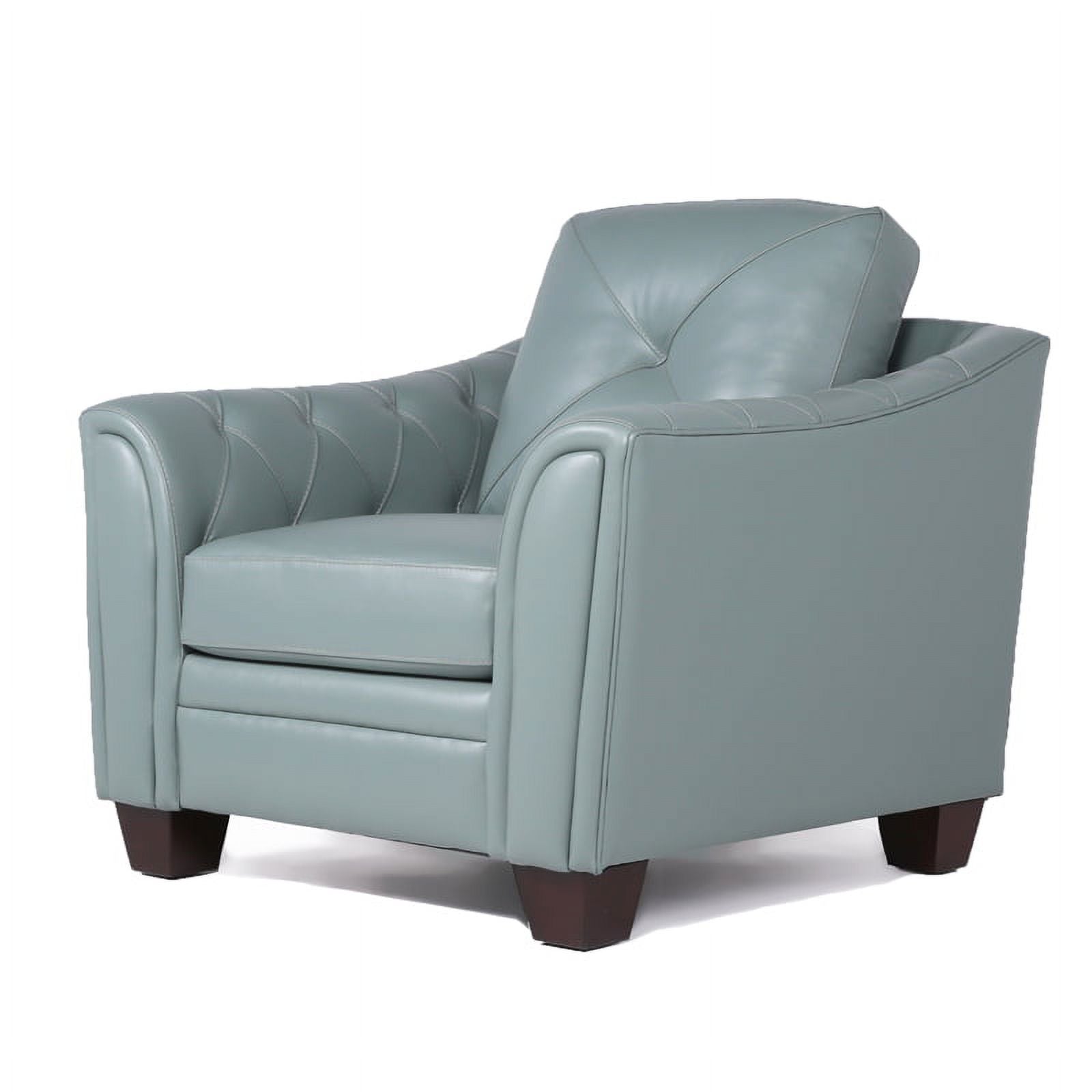 2 Piece Tufted Leather Accent Chair Set In Spa Blue V12599