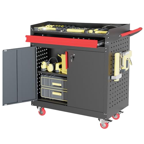 Metal Garage Storage Cabinet with 5 Adjustable Shelves, Lockable Heavy Duty Steel Cabinet with Wheels R1822