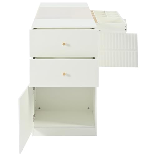 White Glass Top 6 Drawer Wooden Closet Storage Cabinet X713