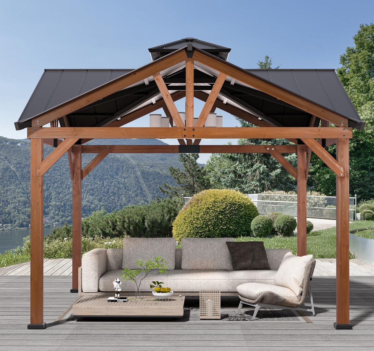 Heavy Duty Hardtop Wood Gazebo with Steel Roof K32024