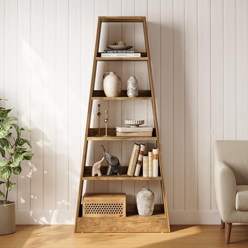 6-Tier Tall Wooden Ladder Bookcase in Warm Umber E65690