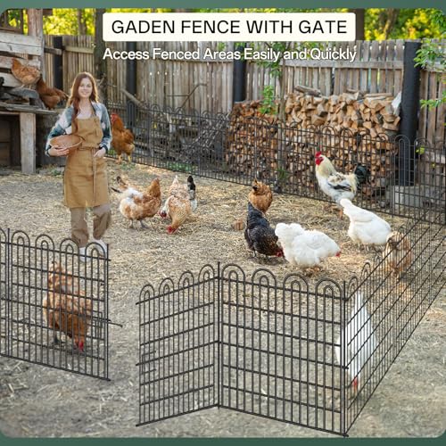 15 Panels Tall Garden Animal Barrier Fence with Gate, 33 in(H) X 36.8 ft(L) No Dig Decorative Metal Edging Border K1077