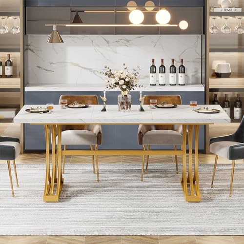 63-Inch Rectangular Dining Table with Grey Table Top and Metal Legs A6584
