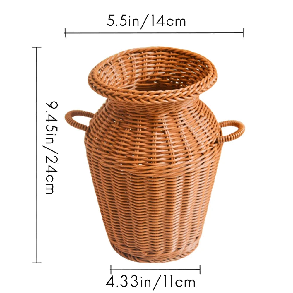 Imitation Rattan Woven Vase Tabletop Decoration Flower Pot U612