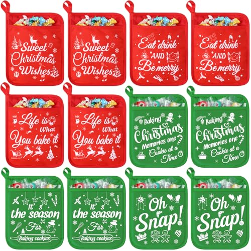 12 Pcs Red Green Pot Holders with Pockets Oven Mitts B330368