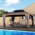10' x 12' Hardtop Metal Gazebo with Netting and Curtains Z42818