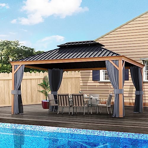 10' x 12' Hardtop Metal Gazebo with Netting and Curtains Z42818