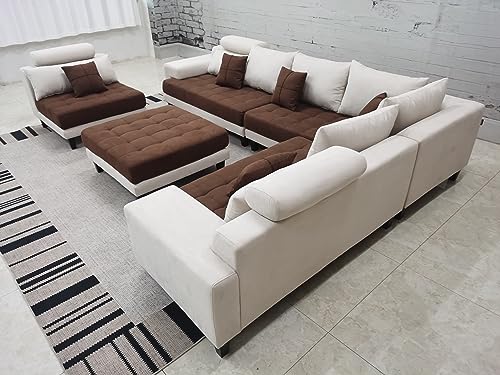 Large 5-Piece Grey Microfiber Fabric Sectional Sofa Set O124
