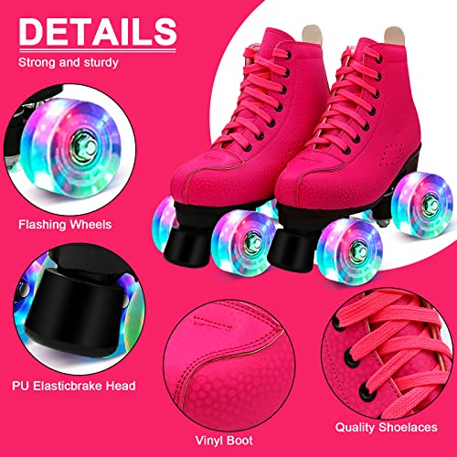 High-top Classic Double-Row Roller Skates Shoes with 4 Shiny Wheels PU Leather I4353