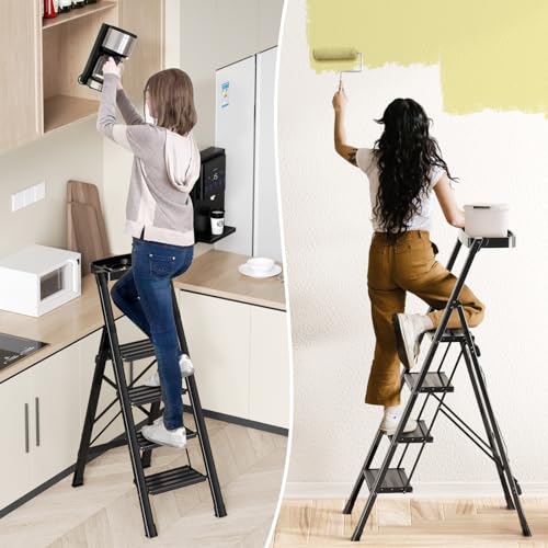 4 Step Folding Aluminum Step Stool with Handgrip Anti-Slip Wide Pedal Z7595