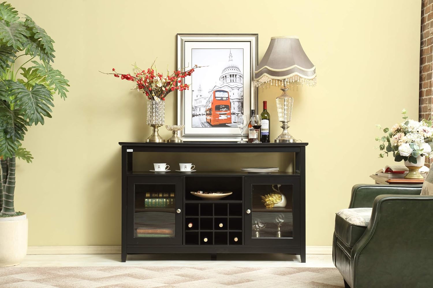 Black Wooden Sideboard with Wine Rack D998246