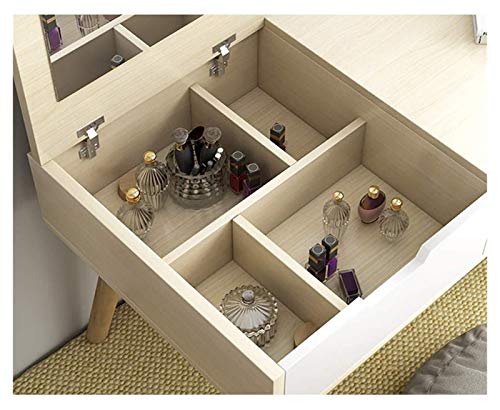 White Blue 2-in-1 Vanity Desk with Flip Top Mirror and Drawers D68278