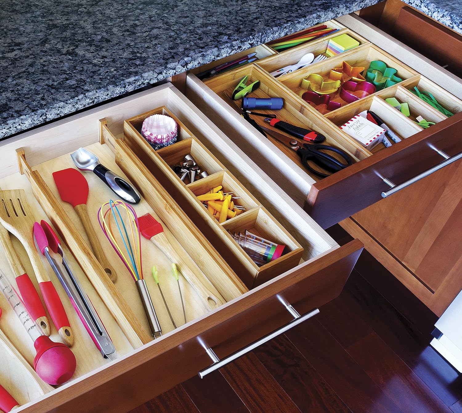 Bamboo Wood 4-Part Drawer Organizer with Removable Dividers, 17-1/2" x 4" x 2-1/2" W4856