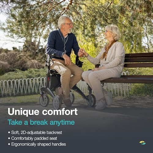 Ultralight Carbon Fiber 4-Wheel Rollator Walker, 12.3 lbs, 25.2" Width, 300 lbs Capacity, 8" Wheels, Foldable, Height Adjustable C9149